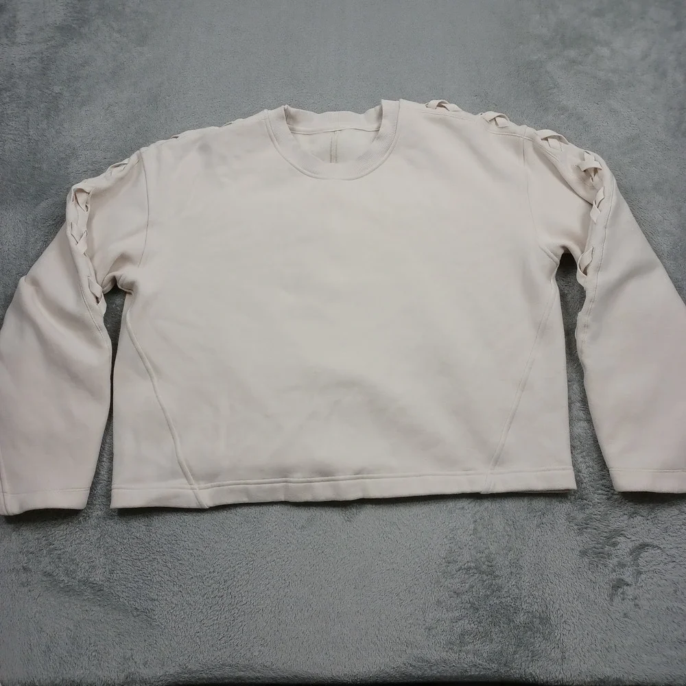 Lululemon Sweater Womens 6 Beige Braided Sleeve Pullover Fleece Casual Oversized